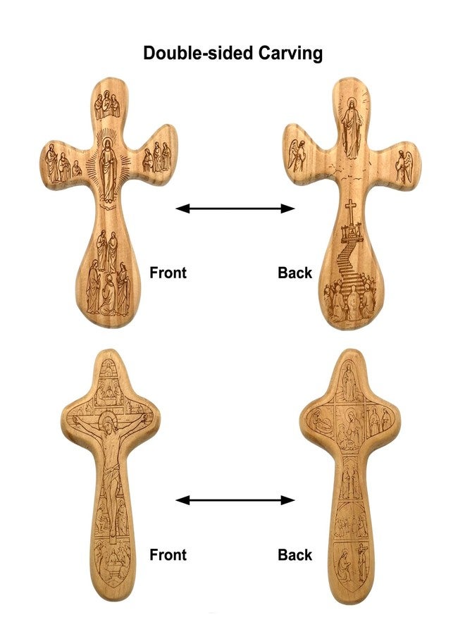 Goodangie00 2Pcs Handmade Wood Cross Fidget, Double-sided Carved Jesus Pocket Prayer Crucifix Spiritual Gift for Women Men Children Church Christian Religious Father's Day - Image 3