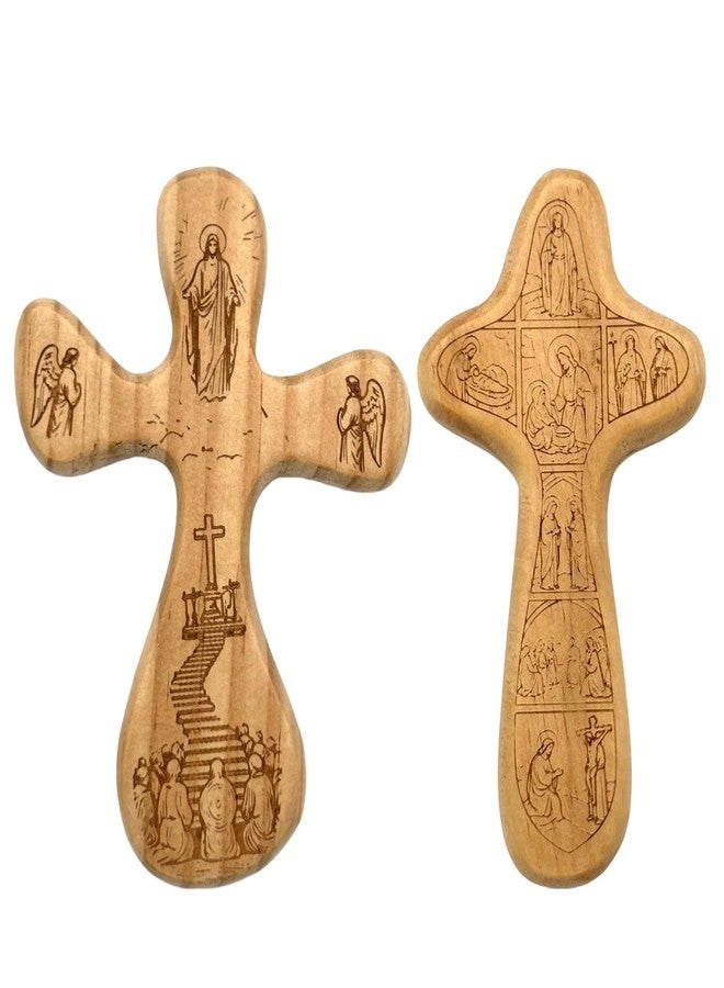 Goodangie00 2Pcs Handmade Wood Cross Fidget, Double-sided Carved Jesus Pocket Prayer Crucifix Spiritual Gift for Women Men Children Church Christian Religious Father's Day - Image 1