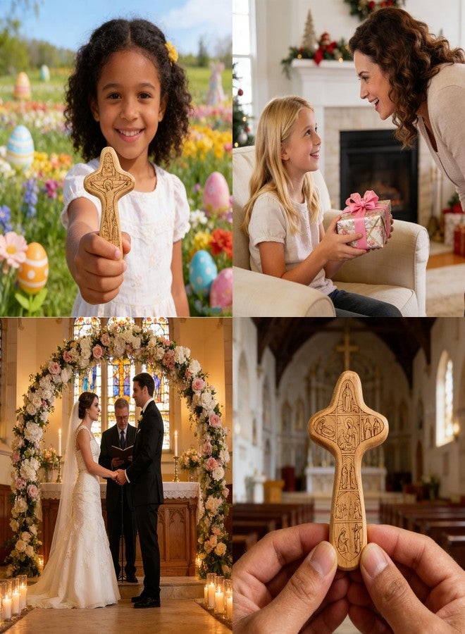 Goodangie00 2Pcs Handmade Wood Cross Fidget, Double-sided Carved Jesus Pocket Prayer Crucifix Spiritual Gift for Women Men Children Church Christian Religious Father's Day - Image 5