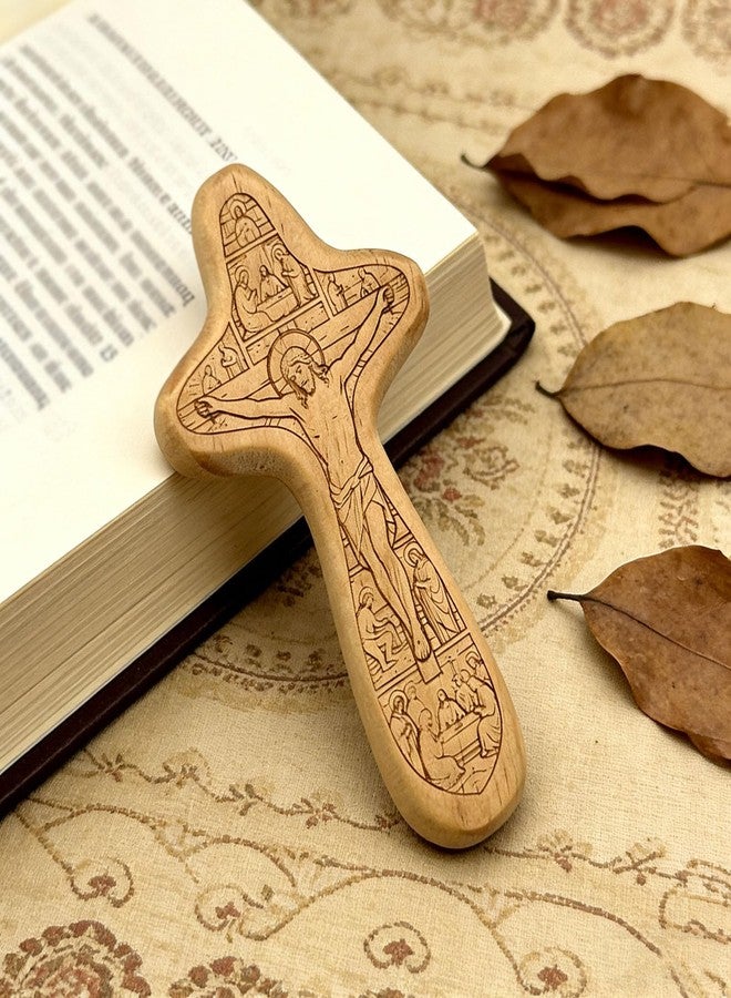 Goodangie00 2Pcs Handmade Wood Cross Fidget, Double-sided Carved Jesus Pocket Prayer Crucifix Spiritual Gift for Women Men Children Church Christian Religious Father's Day - Image 4