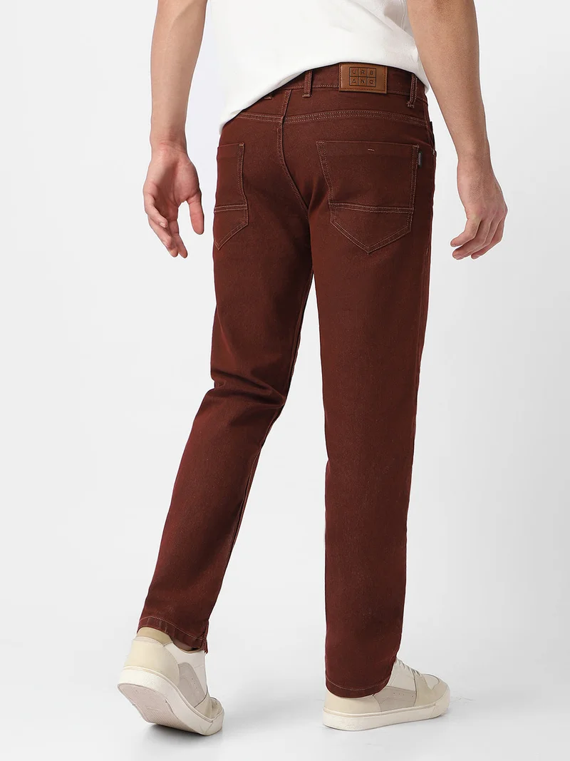 Urbano Fashion  Urbano Fashion Men's Brown Regular Fit Washed Jeans Stretchable  | Best Price UAE