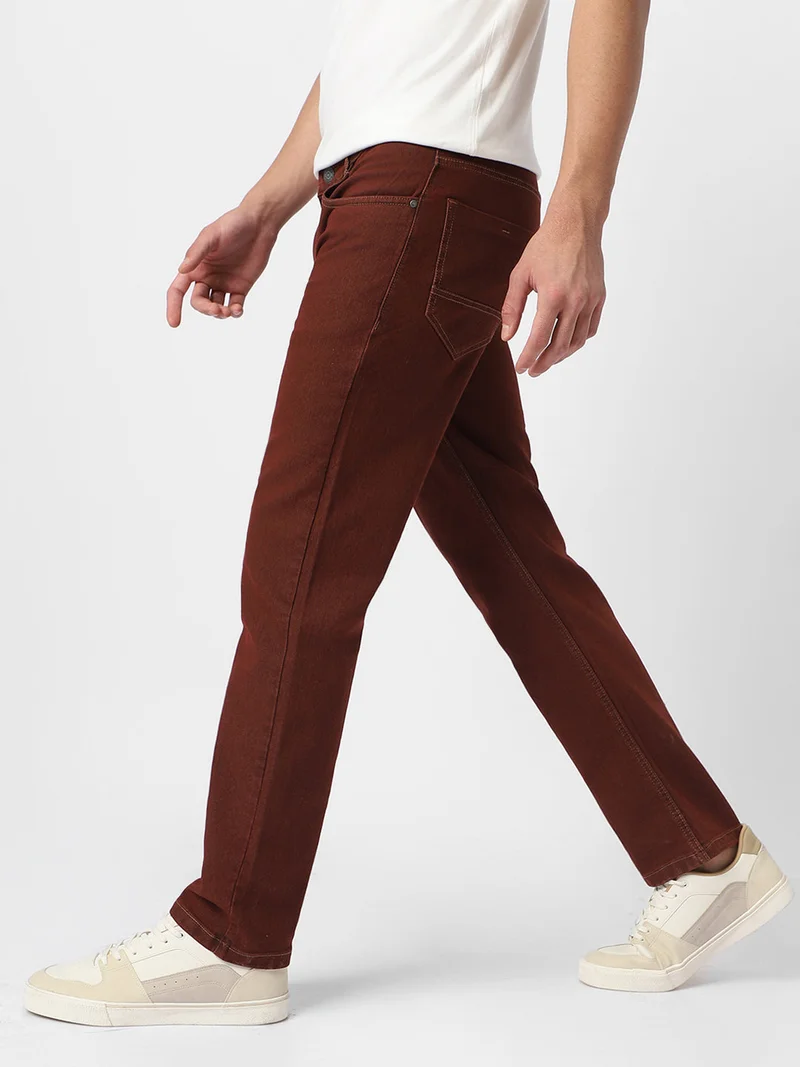 Urbano Fashion  Urbano Fashion Men's Brown Regular Fit Washed Jeans Stretchable  | Best Price UAE