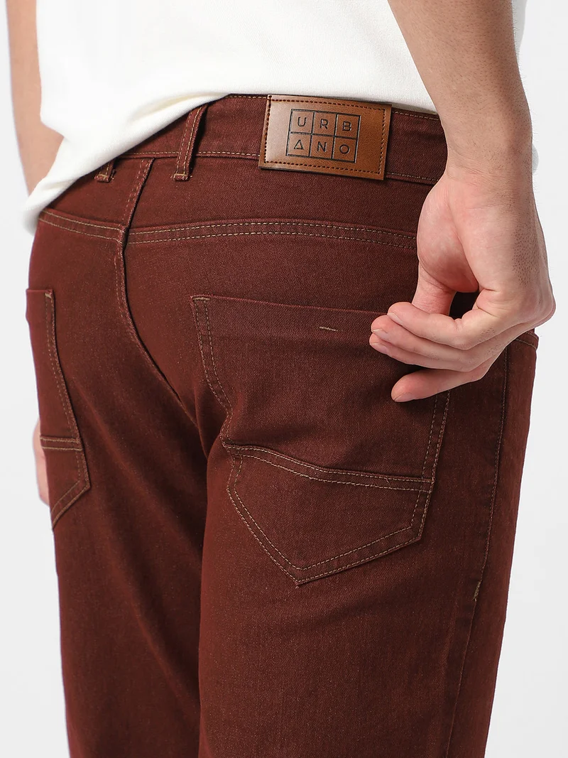Urbano Fashion  Urbano Fashion Men's Brown Regular Fit Washed Jeans Stretchable  | Best Price UAE