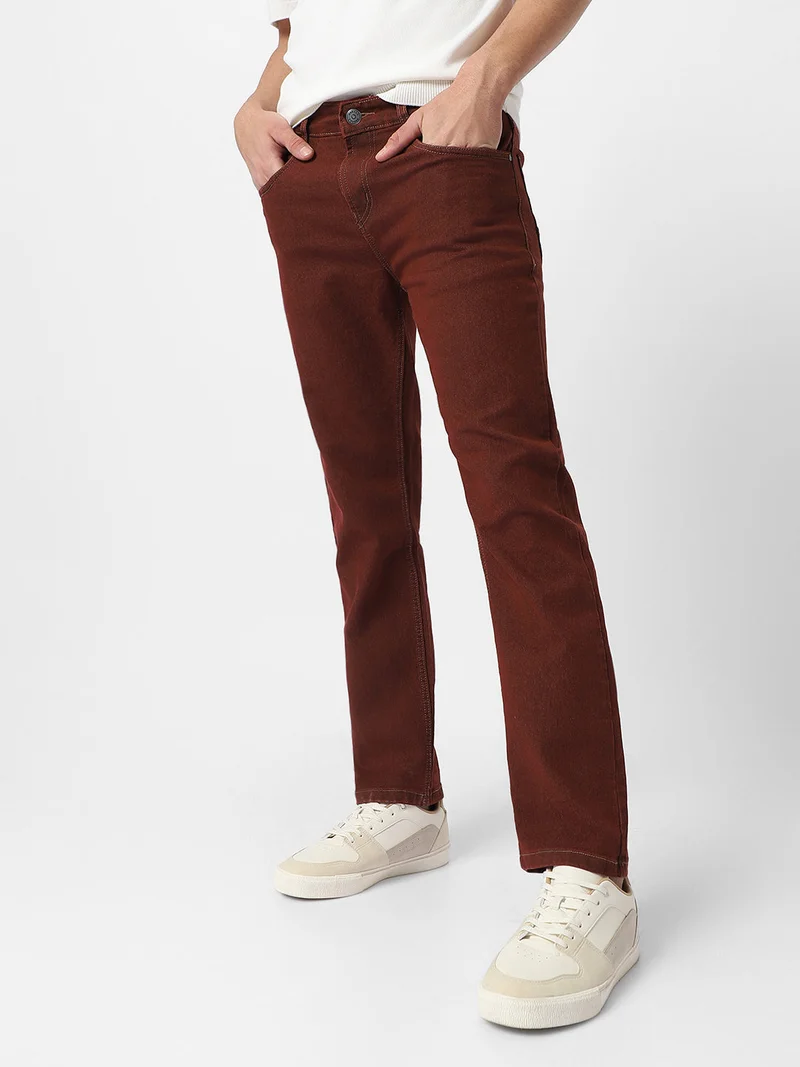 Urbano Fashion Men's Brown Regular Fit Washed Jeans Stretchable