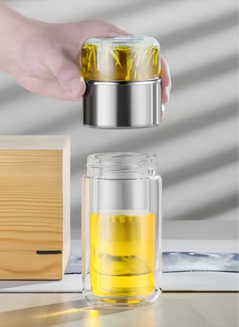 420ml Tea Infuser Bottle, Double Layer Stainless Steel Leakage Proof Glass Water Bottle Travel Water Separation Tea Bottle Mug Cup For Office Travel Home,Silver  - Image 2