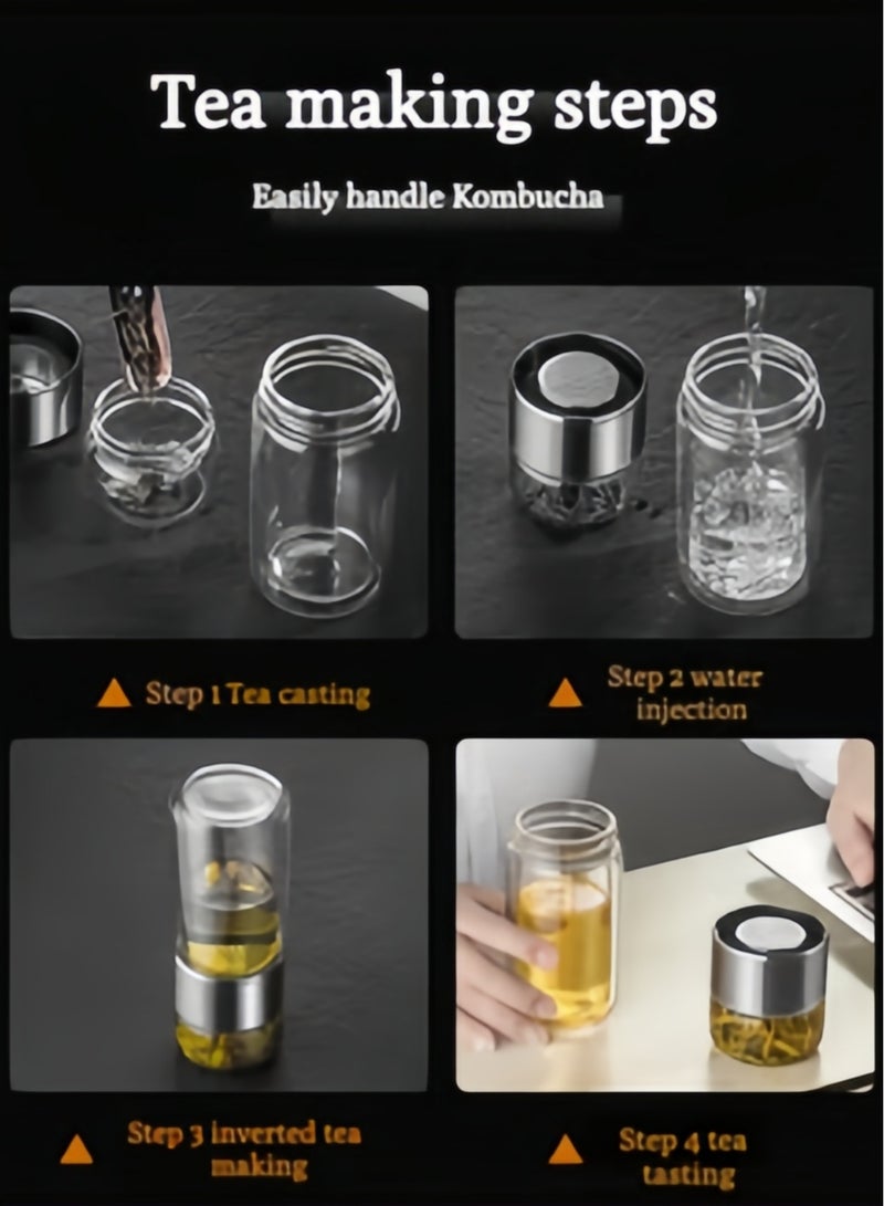 420ml Tea Infuser Bottle, Double Layer Stainless Steel Leakage Proof Glass Water Bottle Travel Water Separation Tea Bottle Mug Cup For Office Travel Home,Silver  - Image 3