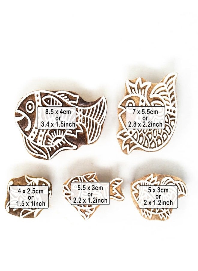 TWOGRAMS Wooden Fish Design Printing Stamps - Blocks for Printing Saree Border/Dresses/Craft Card Making/Scrapbook/Clay Pottery | Set of 5 | TwoGrams - Image 4