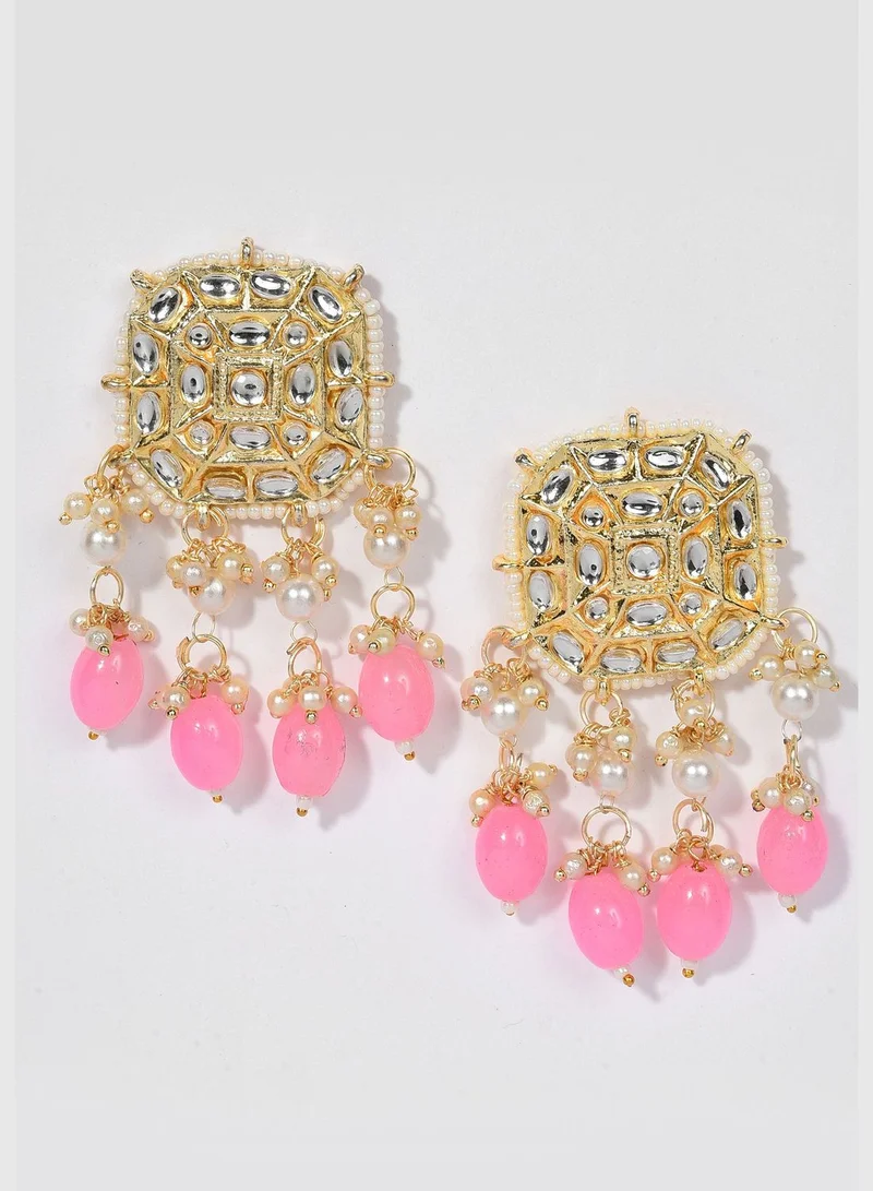 SOHI Gold Plated Kundan & Beads Necklace, Earrings and Maang Tikka Set