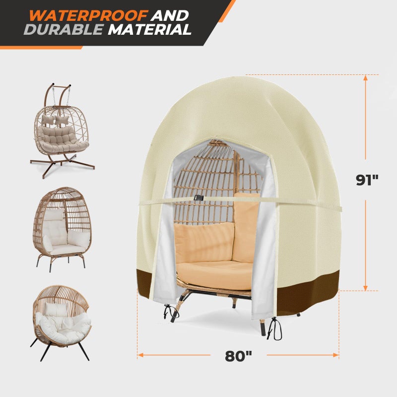 Aurragiy Egg Chair Cover Waterproof Double Egg Chair Covers for Outdoor Furniture 420D Patio Hanging Swing Chair Cover 91x80 inches - Image 3