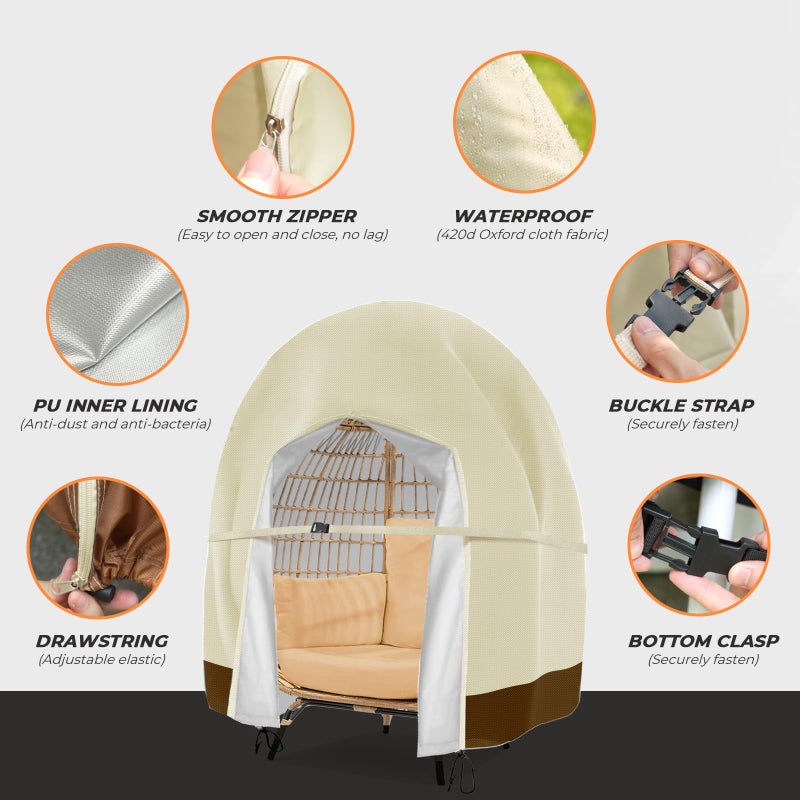 Aurragiy Egg Chair Cover Waterproof Double Egg Chair Covers for Outdoor Furniture 420D Patio Hanging Swing Chair Cover 91x80 inches - Image 4