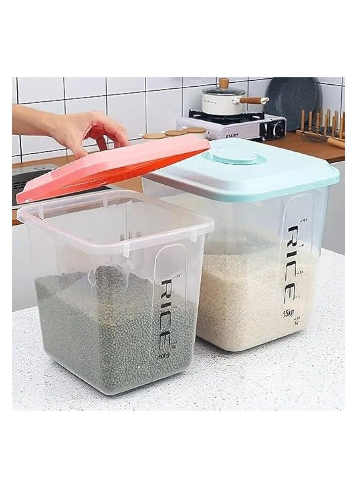Premify Rice Container Set of 2pcs-Airtight Food Storage Container with Lid &BPA Free Plastic Large Cereal/Flour Sotrage Box, Kitchen Multifunctional Containers (10kg &15kg) - Image 1