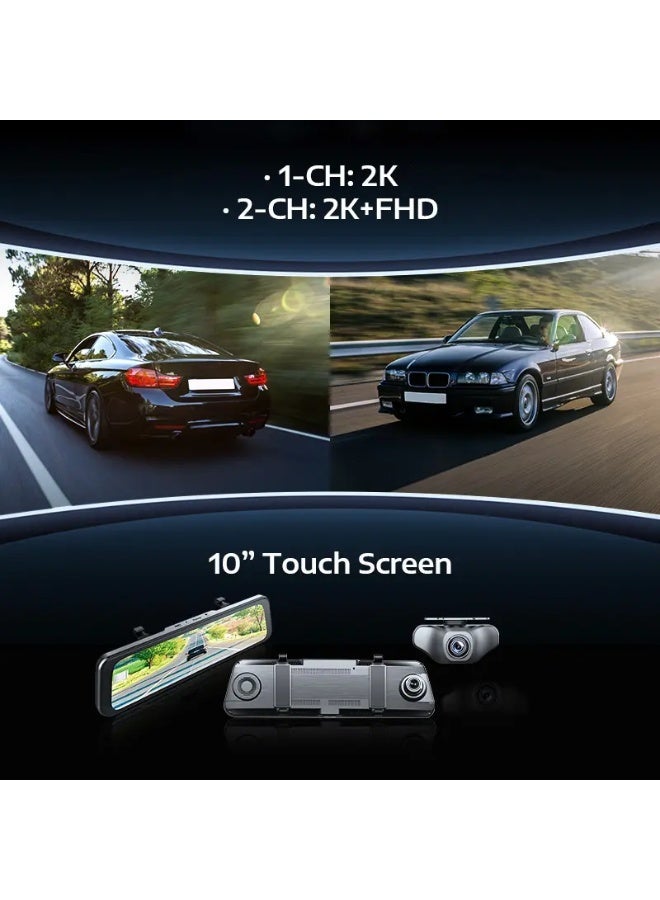 لينجدو كاميرا سيارة مرآة ذكية 4K أمامية + 1080P خلفية بشاشة لمس 9.66 بوصة، واي فاي، تحكم صوتي، تسجيل مزدوج، Type-C، تدعم GPS - LD2K - Image 3