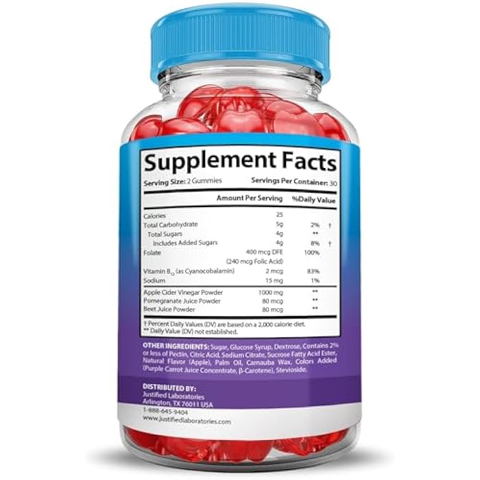 Justified Laboratories Apple Cider Vinegar Gummies 1000MG Keto Blast Keto ACV Gummies Advanced Formula Formulated with Pomegranate Beet Juice Powder B12 Vegan Non GMO 120 Gummys - Image 2
