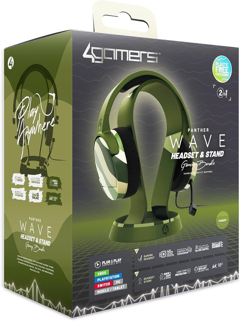 4gamers Panther Gaming Headset with Stand - Wave Forest, Compatible with PS4, PS5, Xbox, Switch & PC - Image 1