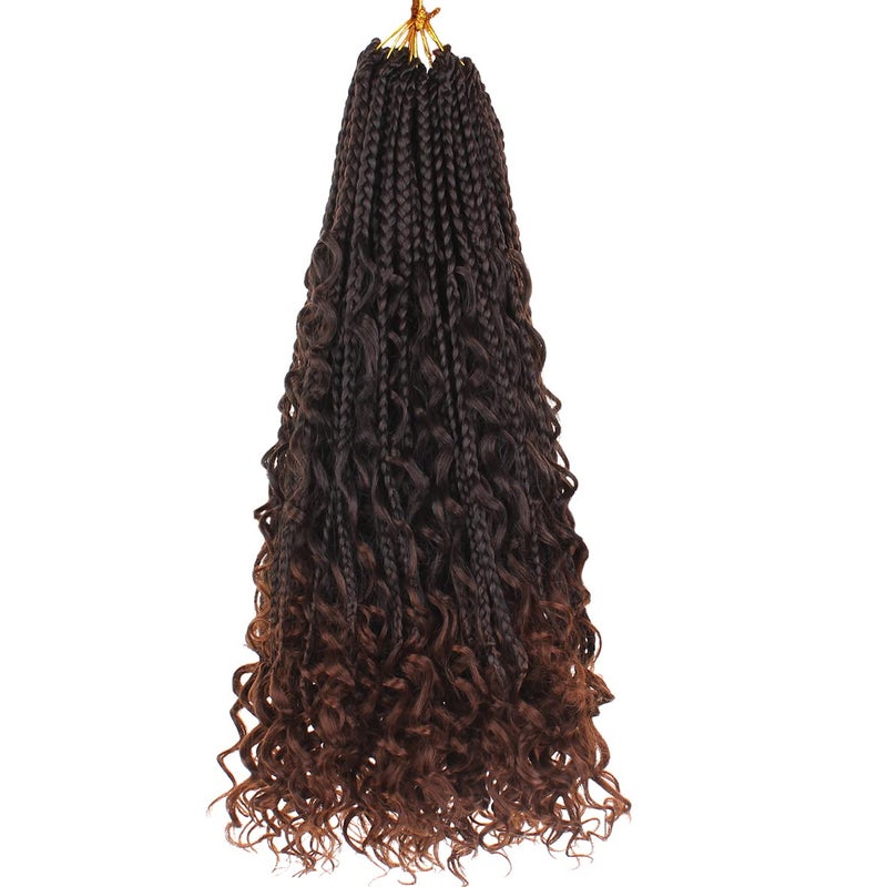 Beverlee 18 Inch 8 Packs Boho Box Braids Goddess Box Braids Crochet Hair Bohemian Hippie Braids Braiding Hair Box Braids with Curly Ends Messy Prelooped Synthetic Crochet Hair for Women T30