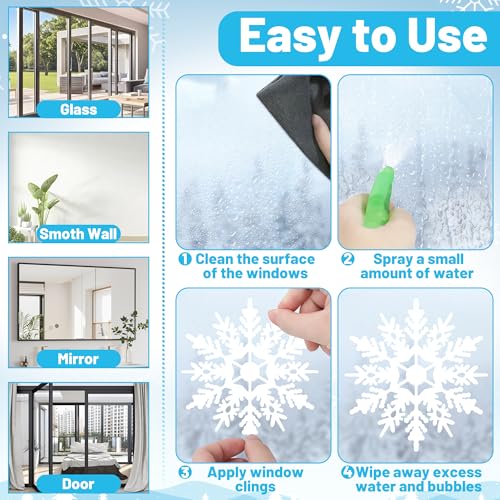 Traplace 116PCS Christmas Decorations, 9 Sheets Christmas Window Clings, Snowflake Window Clings Decals, Double Sided Xmas Snowflake Decal Stickers for Winter Holiday Home Indoor Decorations Decor Supplies - Image 4