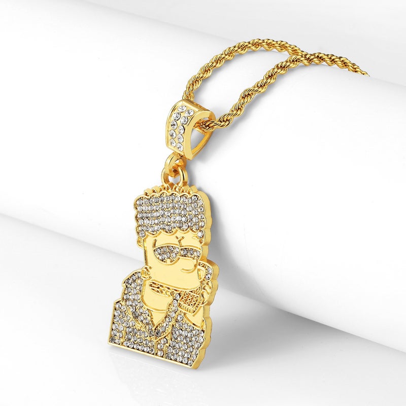 putouzip Bart Chain Necklace 18K Gold Plated Fully Iced Out Zircon Stainless Steel Pendant For Men Gift(Gold) - Image 3