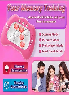 Pop Game Fidget Toys Adults and Kids, Rapid Push Puzzle Game Machine, Light-Up Squeeze Poppet Sensory Push Pop Bubble Toy, Relief Party Favors Puzzle Game for Kids Teens Adults Fidget Console (Pink)