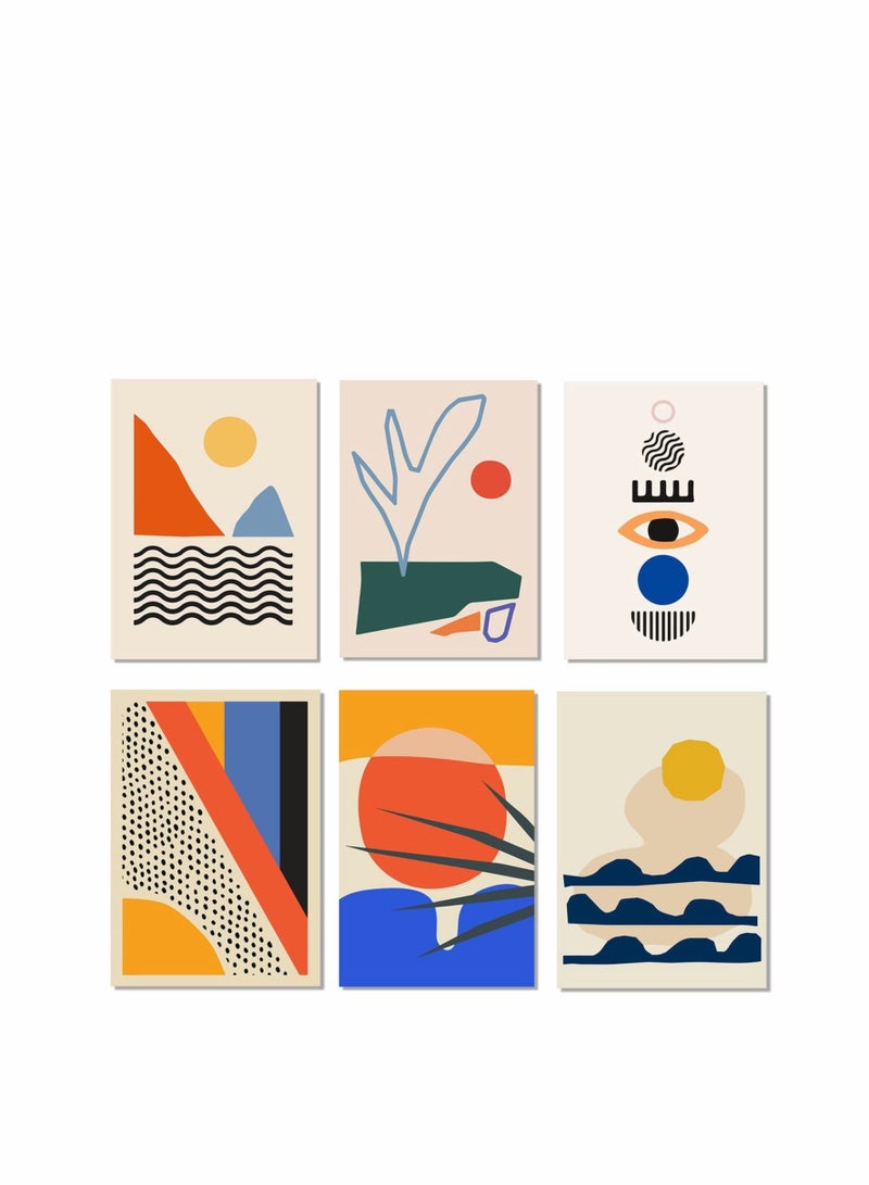 Captaintech Prints Neutral Wall Art Decor, 6 Pcs Boho Art Prints, Mid Century Modern Boho Abstract Retro Minimalist Mystical Eye Wall Art Print, 8" x 10" - Image 1