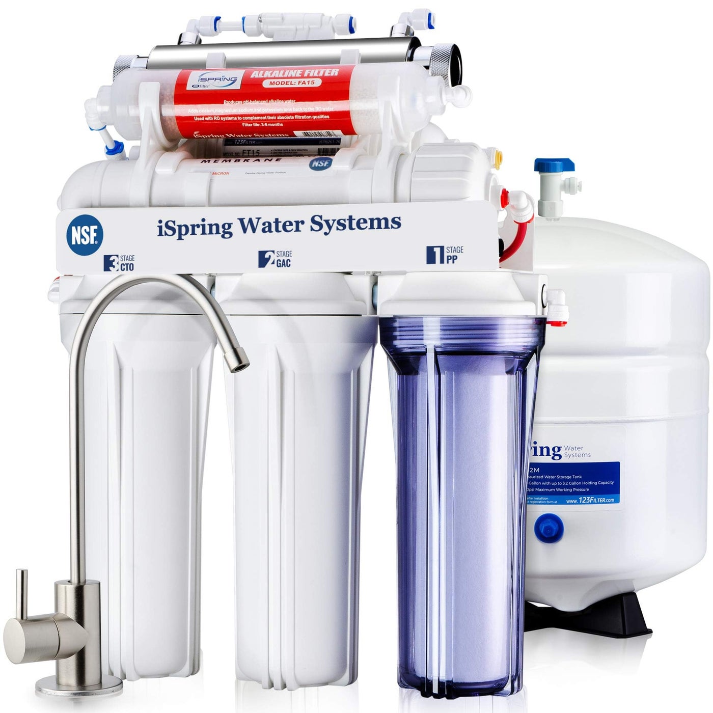 iSpring RCC7AKUV NSF Certified 7Stage Under Sink Reverse Osmosis Water Filtration System with Alkaline Remineralization and UV Filter Patented TopMounted Faucet Design for Easy Installation