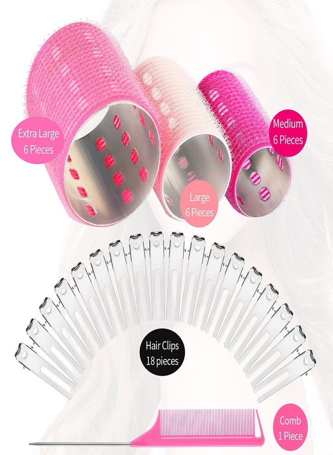 WILLBOND 37 Pcs Aluminum Thermal Hair Rollers Set 3 Sizes Self Grip Hair Rollers 18 Pcs Duckbill Clips, Comb Hairdressing Styling Tool for Women, Men(1.1,Pink Series) - Image 4