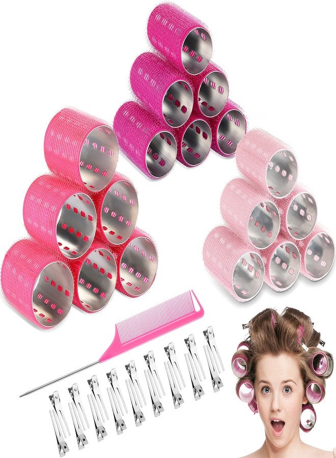 WILLBOND 37 Pcs Aluminum Thermal Hair Rollers Set 3 Sizes Self Grip Hair Rollers 18 Pcs Duckbill Clips, Comb Hairdressing Styling Tool for Women, Men(1.1,Pink Series) - Image 1