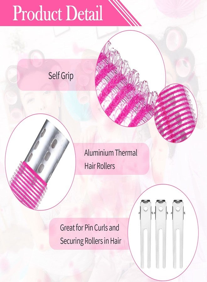 WILLBOND 37 Pcs Aluminum Thermal Hair Rollers Set 3 Sizes Self Grip Hair Rollers 18 Pcs Duckbill Clips, Comb Hairdressing Styling Tool for Women, Men(1.1,Pink Series) - Image 2