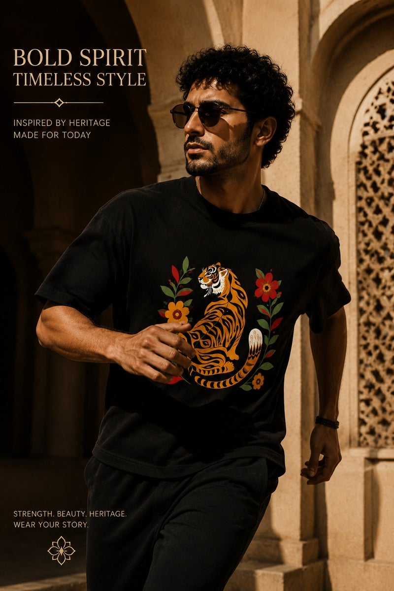 Men's Black Tiger Graphic T-Shirt Oversized Casual Short Sleeve Crew Neck Streetwear Tee - Image 3