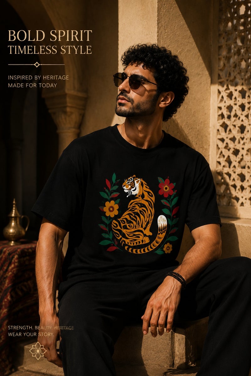 Men's Black Tiger Graphic T-Shirt Oversized Casual Short Sleeve Crew Neck Streetwear Tee - Image 4