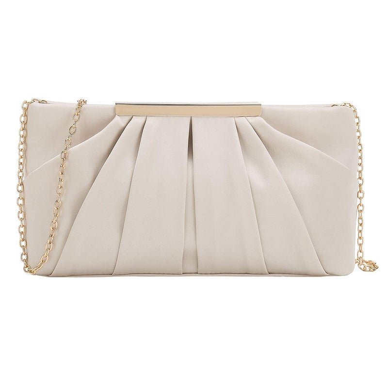 CHARMING TAILOR Clutch Evening Bag Elegant Pleated Satin Clutch Formal Party Handbag Classy Purse for Women (Champagne) - Image 2