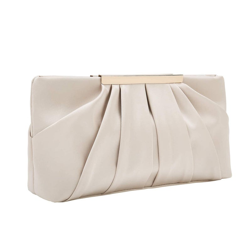 CHARMING TAILOR Clutch Evening Bag Elegant Pleated Satin Clutch Formal Party Handbag Classy Purse for Women (Champagne) - Image 1