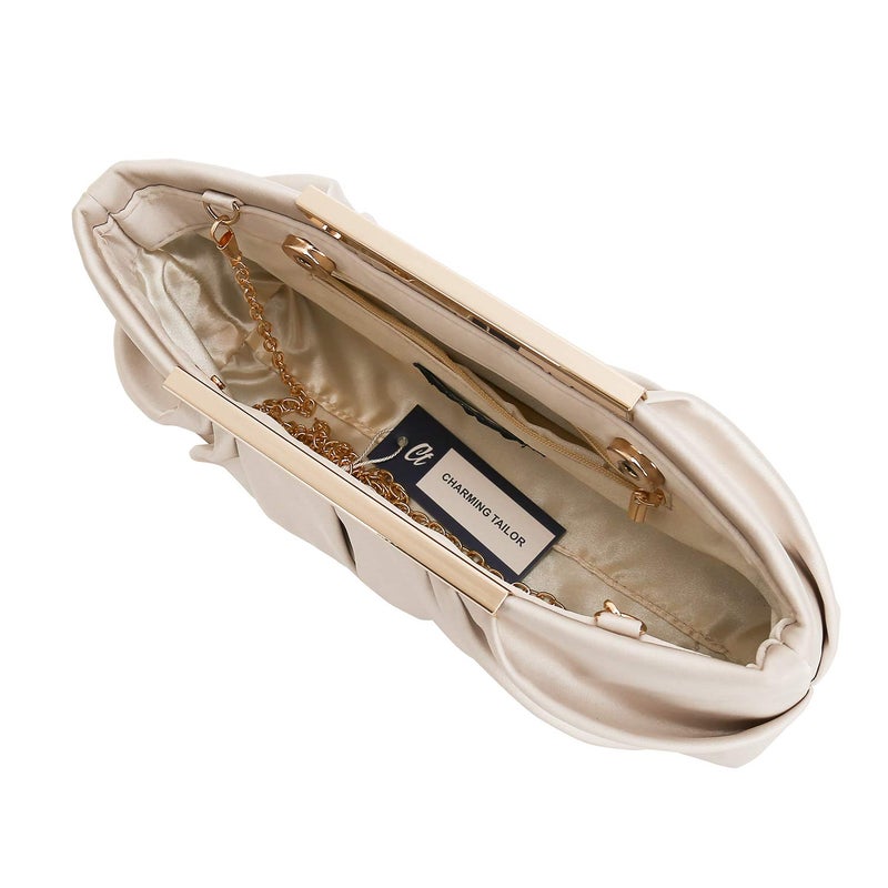 CHARMING TAILOR Clutch Evening Bag Elegant Pleated Satin Clutch Formal Party Handbag Classy Purse for Women (Champagne) - Image 4