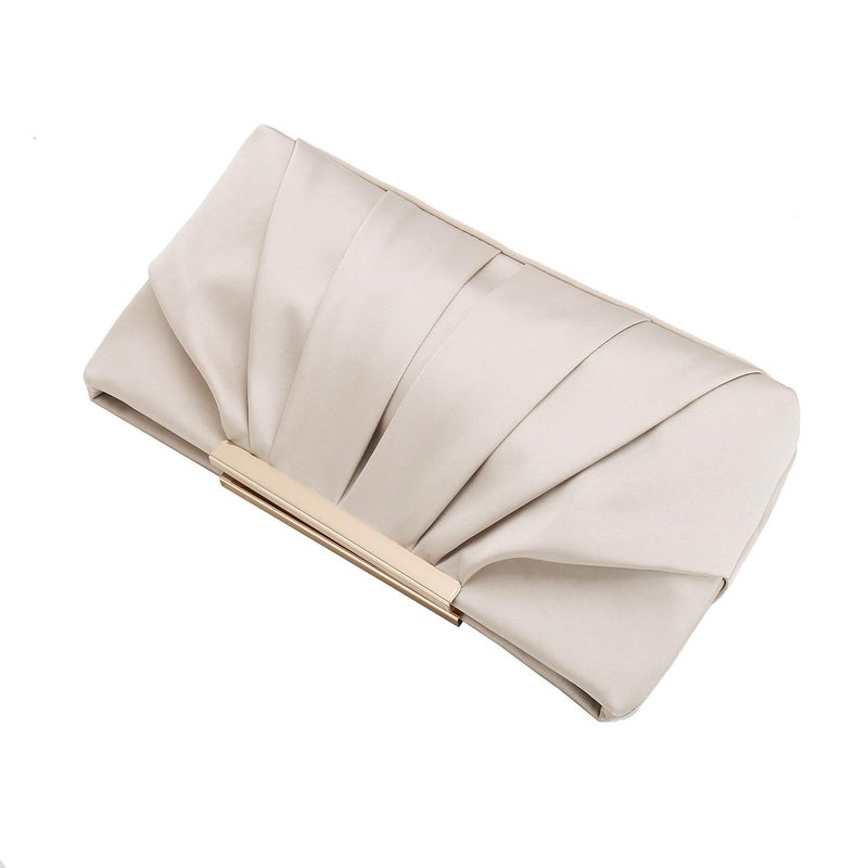 CHARMING TAILOR Clutch Evening Bag Elegant Pleated Satin Clutch Formal Party Handbag Classy Purse for Women (Champagne) - Image 3