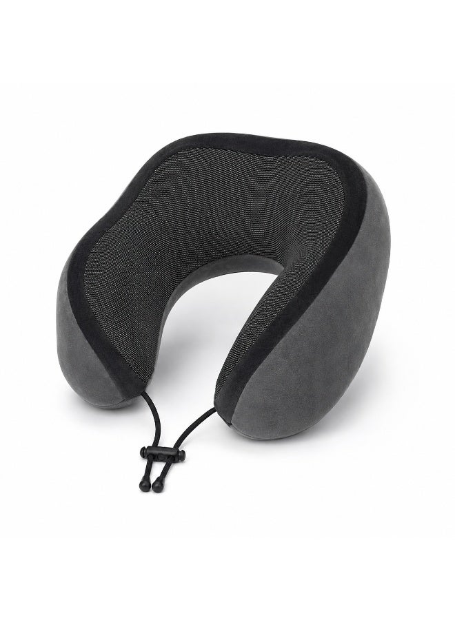 Inflatable Travel Neck Pillow Set with Eye Mask, Earplugs & Storage Bag, Soft Velvet, Gray - Image 2