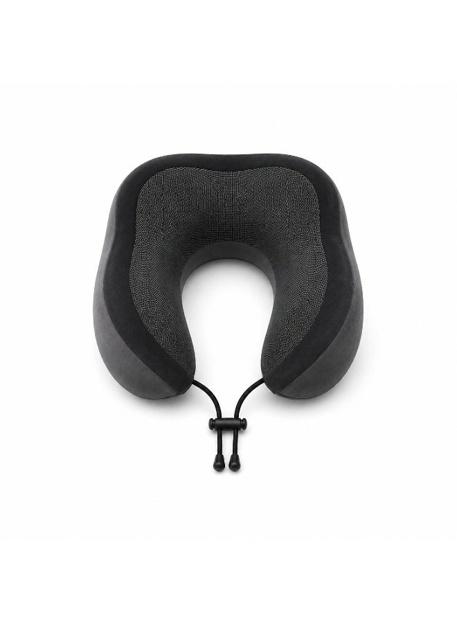 Inflatable Travel Neck Pillow Set with Eye Mask, Earplugs & Storage Bag, Soft Velvet, Gray - Image 1