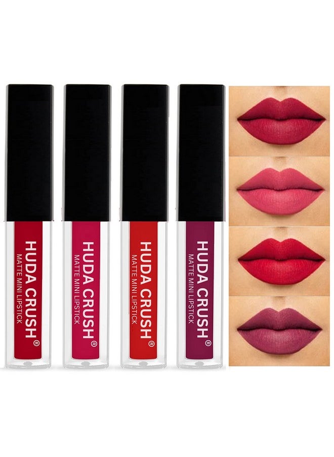 HUDACRUSH - Beauty Set Of 4 Liquid Matte Mini Lipsticks, Red Edition - Long Lasting & Waterproof Lipstick Combo Pack Of Red, Deep Red, Wine & Pink Shades For Women - Image 1