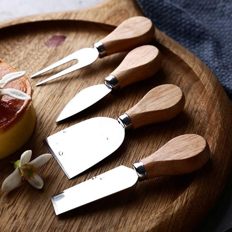 Cheese Board Hardware Set : 4 Stainless Steel Cheese Knives with Wooden Handles for Perfect Party Plates and Dining Table Display - Image 2