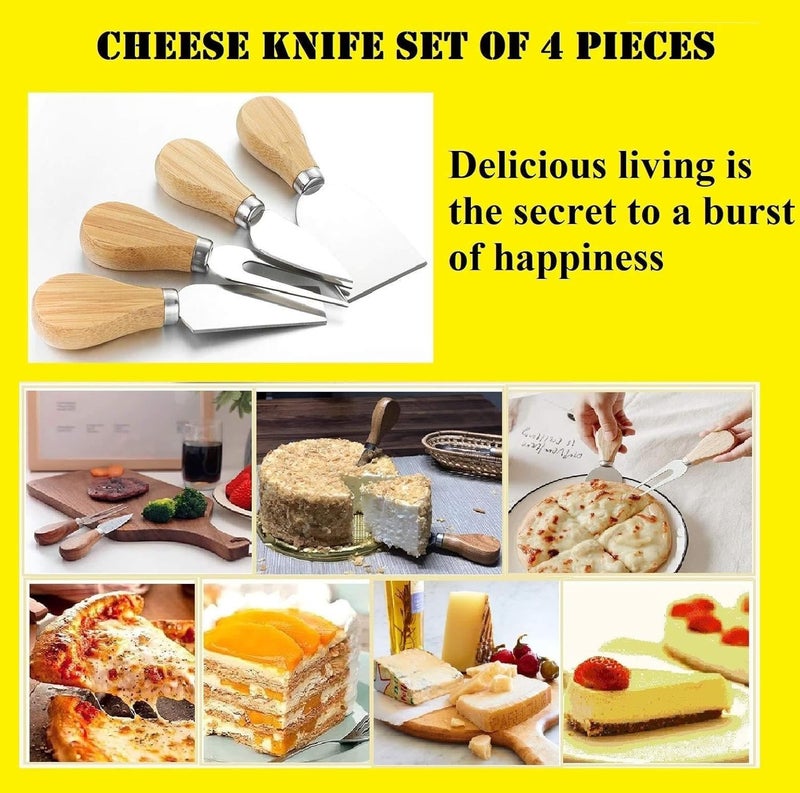 Cheese Board Hardware Set : 4 Stainless Steel Cheese Knives with Wooden Handles for Perfect Party Plates and Dining Table Display - Image 4