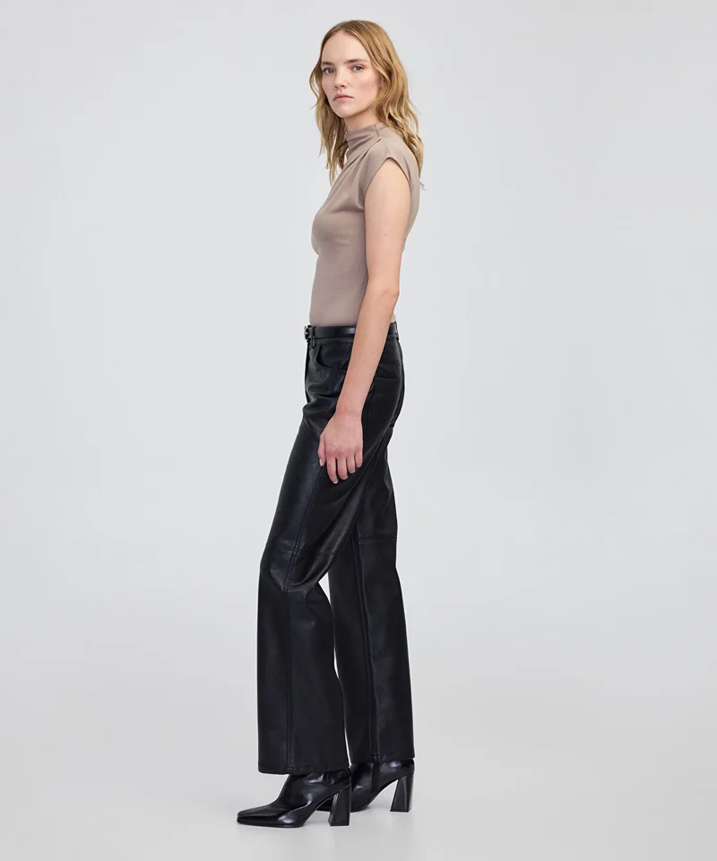 ابيكول Leather-Effect Straight-Leg Trousers