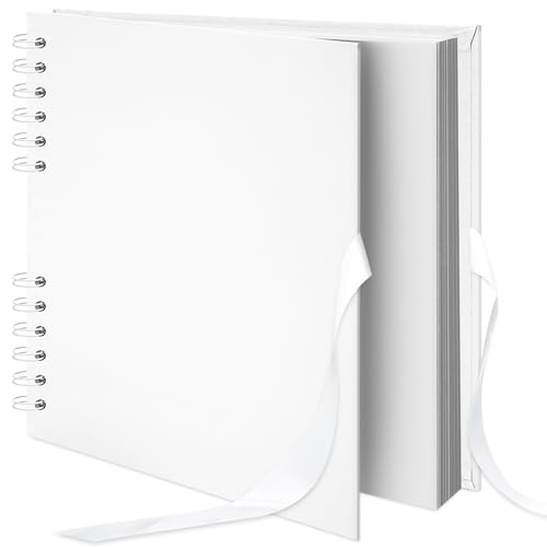 Remowith 10×10 inch Scrapbook Photo Album DIY Picture Book 40 Pages, Thick Kraft Paper Scrap Book Album with Silk Ribbon Wedding Guest Book Memory Book for Baby, Family, Travel (White) - Image 1