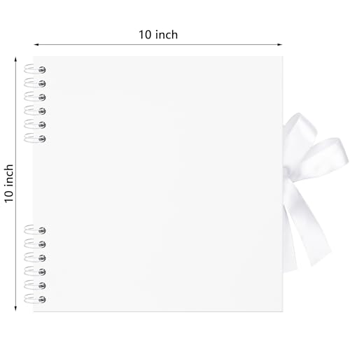 Remowith 10×10 inch Scrapbook Photo Album DIY Picture Book 40 Pages, Thick Kraft Paper Scrap Book Album with Silk Ribbon Wedding Guest Book Memory Book for Baby, Family, Travel (White) - Image 3