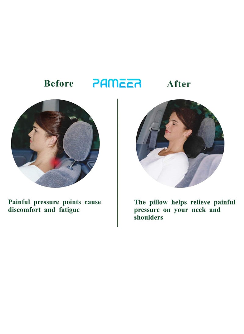 PAMEER Memory Foam Neck Pillow for Car Seats, Travel Neck Rest Support, Headrest with Elastic Strap and Pouch, Comfortable Neck & Back Support for Driving and Sleeping  - Image 5