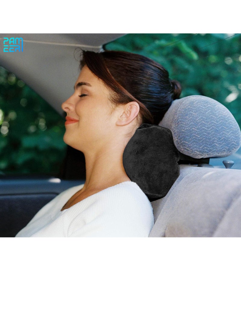 PAMEER Memory Foam Neck Pillow for Car Seats, Travel Neck Rest Support, Headrest with Elastic Strap and Pouch, Comfortable Neck & Back Support for Driving and Sleeping  - Image 4