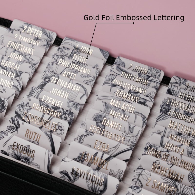 UPAFEXXI-Laminated Bible Tabs for Women and Men (Gold Foil Embossed Lettering) Reposition Large Print tabs, Easy to Read and Apply, 80 Bible Chapters Labels for Easy Navigation (Floral) - Image 2