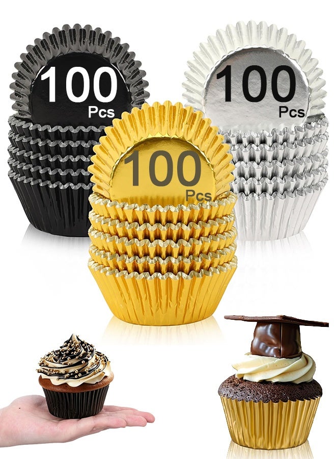 MXN 300 Pcs Metallic Foil Cupcake Liners - Disposable Baking Paper Cups - Greaseproof Muffin Wrapping Packaging Cups for Birthday Parties Weddings Home Baking and Dessert Decor - Image 1