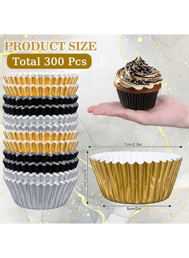 MXN 300 Pcs Metallic Foil Cupcake Liners - Disposable Baking Paper Cups - Greaseproof Muffin Wrapping Packaging Cups for Birthday Parties Weddings Home Baking and Dessert Decor - Image 2