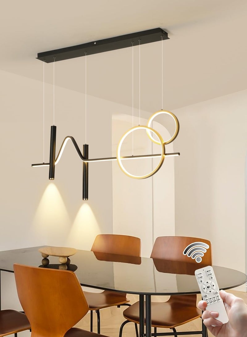 Ganeed Modern LED Pendant Light, Dimmable Creative LED Chandelier Linear Wave Light Fixture, LED Hanging Light Fixture for Dining Room Kitchen Island Living Room Breakfast Area (45W Black & Gold) - Image 1
