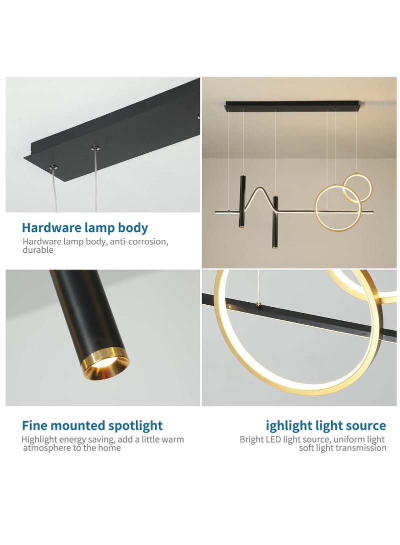 Ganeed Modern LED Pendant Light, Dimmable Creative LED Chandelier Linear Wave Light Fixture, LED Hanging Light Fixture for Dining Room Kitchen Island Living Room Breakfast Area (45W Black & Gold) - Image 3