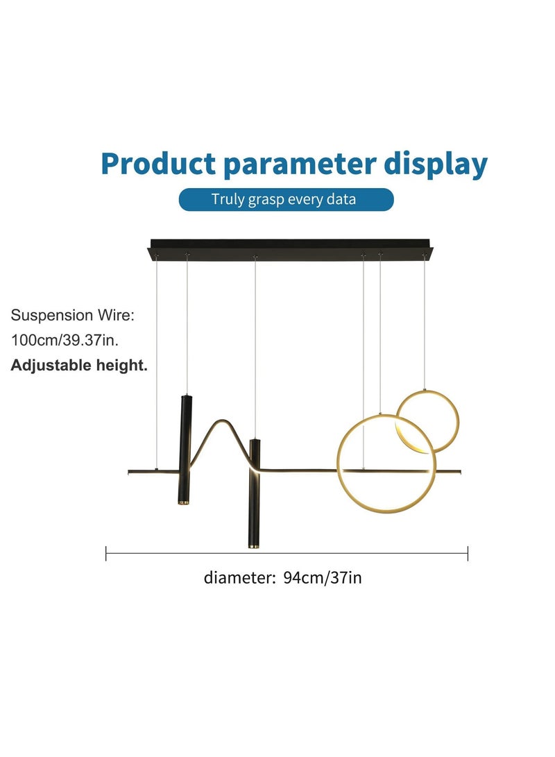 Ganeed Modern LED Pendant Light, Dimmable Creative LED Chandelier Linear Wave Light Fixture, LED Hanging Light Fixture for Dining Room Kitchen Island Living Room Breakfast Area (45W Black & Gold) - Image 2