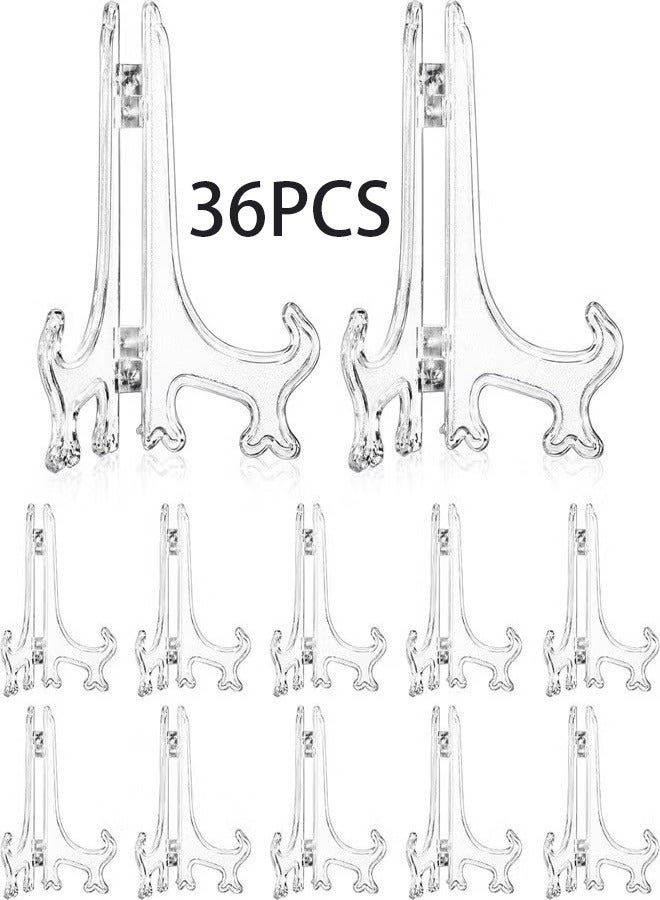 Unewshi Clear Plate Stand, 36 Pack Acrylic Easel Plate Display Stands Plastic Easels Display Clear Plate Holders for Display Picture Photo Artwork Plate, 4 Inches  - Image 1